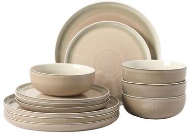 Gibson Elite Island Bay 12-Piece New Bone China Dinnerware Set for 4, Reactive Glaze Plates and Bowls