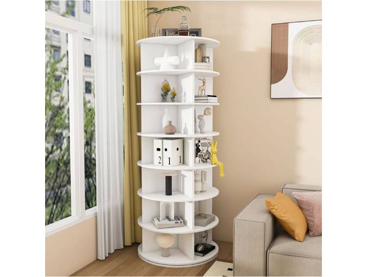 Meuble à chaussures 7 niveaux 60 x 60 x 161 cm pivotant à 360° gain de place PVC blanc gain de place