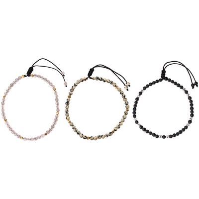 Fußketten Set FIRETTI "Schmuck Geschenk Körperschmuck Edelsteine", schwarz (silberfarben, gelbgoldfarben, schwarz, grau, schwarz, beige, grau, schwarz, beige), Fußketten, Damen, Baumwolle Messing, Baumwolle, Messing, mit Achat, Dalmatiner Jaspis, Onyx