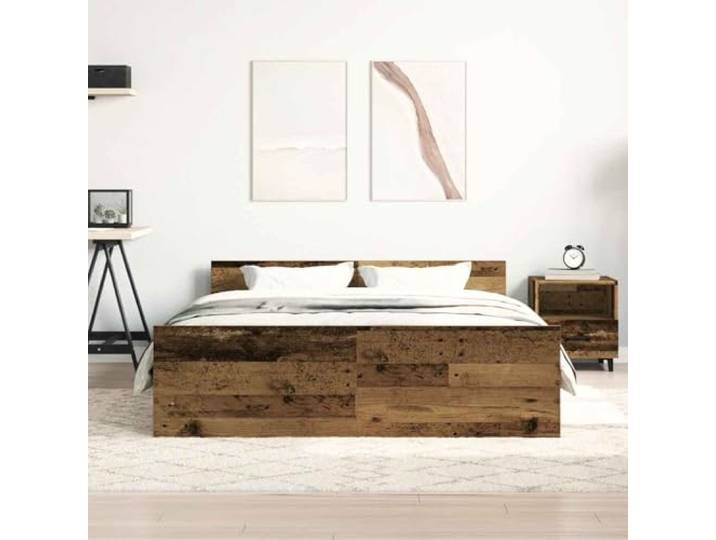 KTHLBRH Bettgestell aus antikem Holz, 120 x 200 cm, Bettgestell ohne Mehrschichtiges Holz und Kiefer, Latten aus Sperrholz, Kopfteil mit Rückenunterstützung, Montage erforderlich