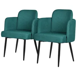 ML-Design Esszimmerstühle 2er Set Petrol, Stoff, Armlehnen & Rattan-Optik Rückenlehne, Metallbeine, ergonomische Polsterstühle Küche
