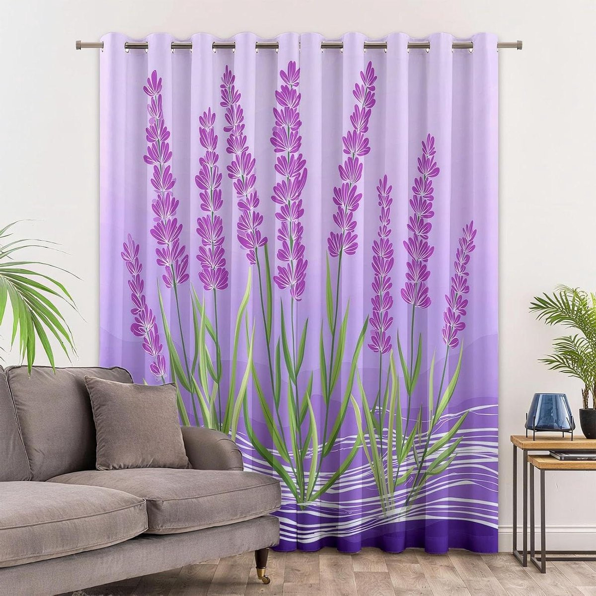 Set van 2 lichtpaarse plantengordijnen met blackout-functie, 117 x 183 cm