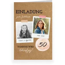 Einladungskarte 50. Geburtstag: Kindheitserinnerungen - 50 mit Fotos in Kraft Look