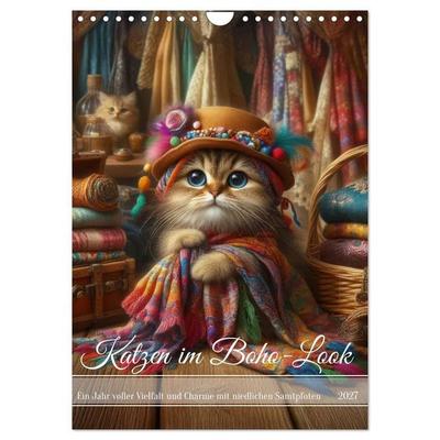 Katzen im Boho-Look - Ein Jahr voller Vielfalt und Charme mit niedlichen Samtpfoten (Wandkalender 2027 DIN A4 hoch), CALVENDO Monatskalender