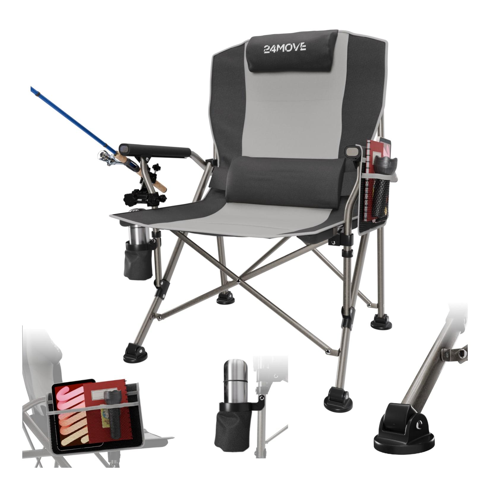 24MOVE® Campingstuhl Anglerstuhl Klappstuhl faltbar Camping inkl. Tragetasche, bis 150kg belastbar, grau