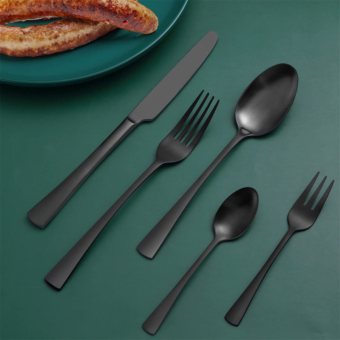 Brayden Studio Bunkley 30 Piece Stainless Steel Cutlery Set , Service for 6 Black 30