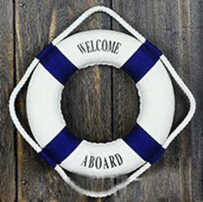 Inspire Curations Nautical Welcome Life Buoy Wall Decor Coastal Beach House Hanging Ornament blue 30cm