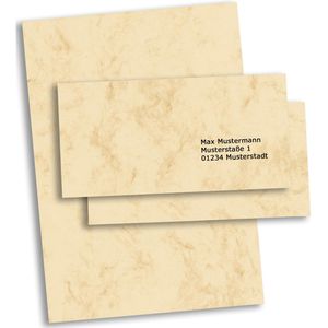 Sigel Briefpapier DP372 Set, beige, A4, Marmorpapier, 90 g/m², 100 Blatt + 100 Umschläge