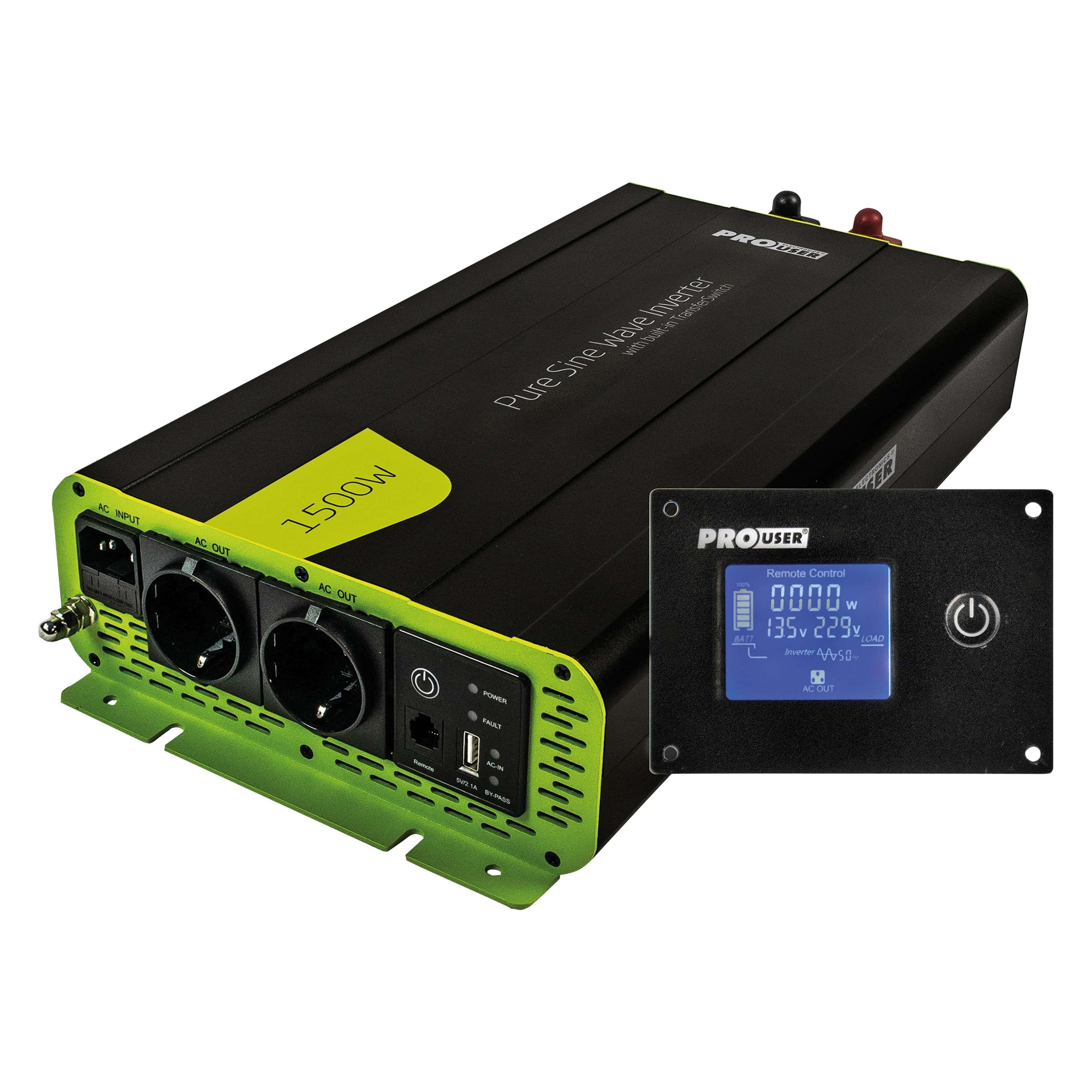 ProUser Wechselrichter PSI1500TX 1500W 12V - 230 V/AC inkl. Fernbedienung, USV-Funktion, Netzvorran (19135)