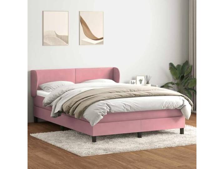 SKTQYQO Gefederter Bettrahmen mit Matratze Rosa 140 x 220 cm aus Samt Mit verstellbarem Kopfteil, Lattenrost inklusive, Topper inklusive, weich und atmungsaktiv