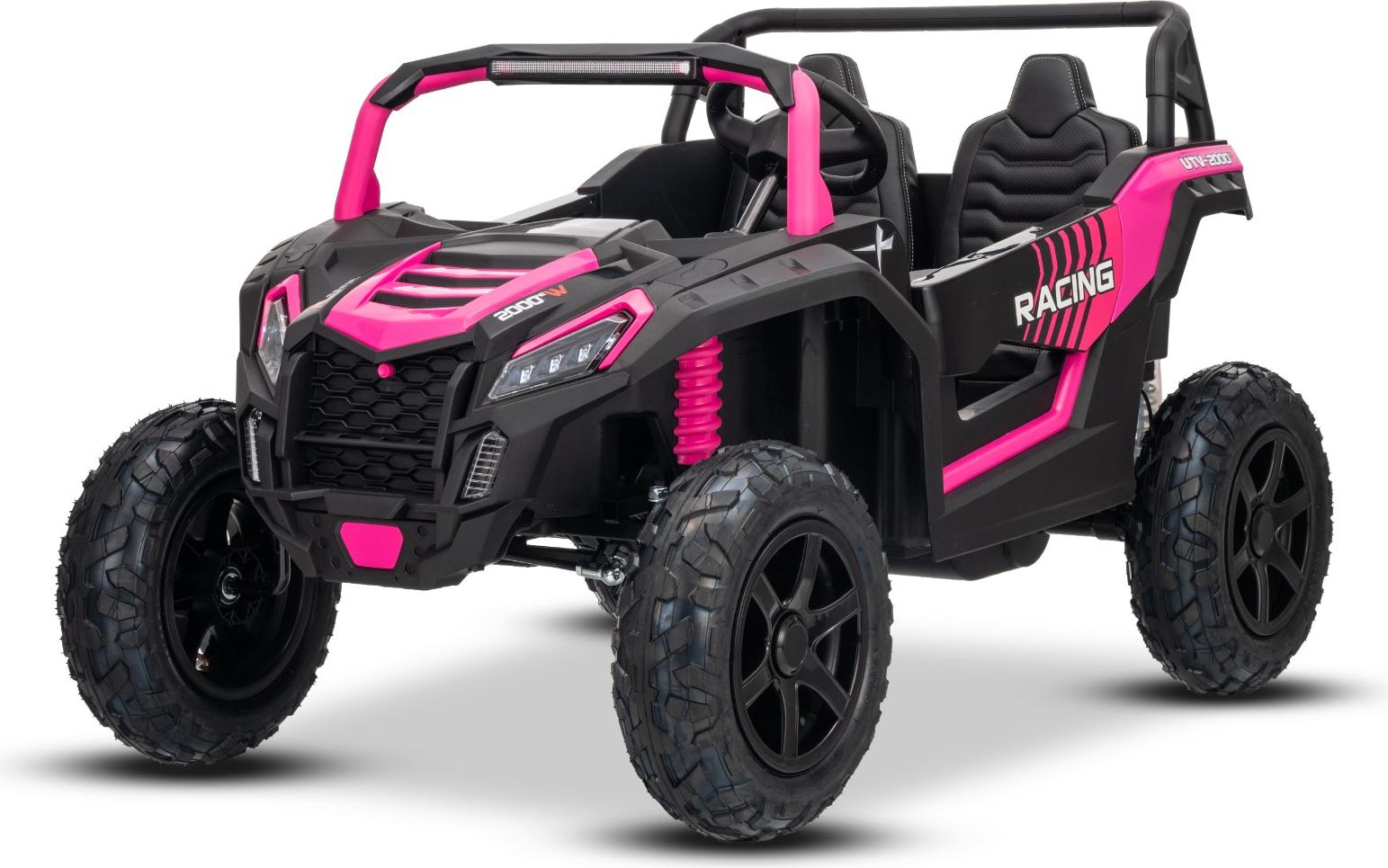 Elektrisches Kinderauto UTV XXL 24V, rosa , zweitürig, Motor mit Differenzial, aufblasbare Gummireifen, gefederte Hinterachsen, Scheibenbremse, gepolsterter Sitz, verstellbares Lenkrad, Bluetooth, MP3-Player mit USB/SD-Anschluss