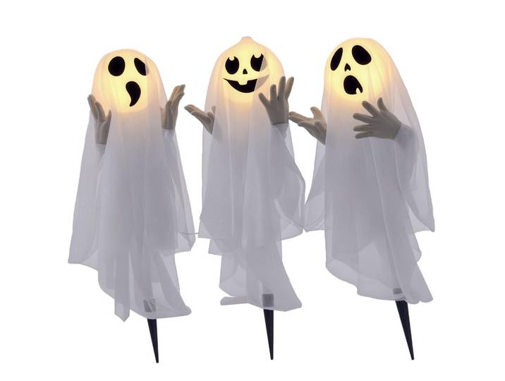 ComfortXL Halloweendeko De-42076 3 leuchtende Geister mit Bewegungssensor Weiß, Metall, 54x60x10 cm, Dekoration