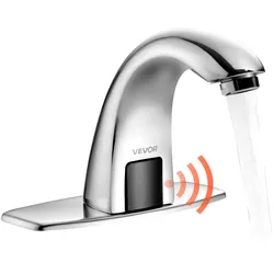VEVOR berührungsloser Waschtischhahn (verchromtes Silber) Badezimmer, automatische Waschtischarmatur Spültischarmatur, batteriebetriebener Wasserhahn mit einstellbarer Temperatur, Sensorhahn