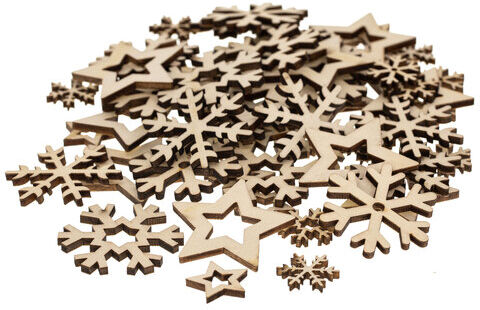 Streuteile "Sterne und Schneeflocken", natur, 2–4 cm, 48 Stück