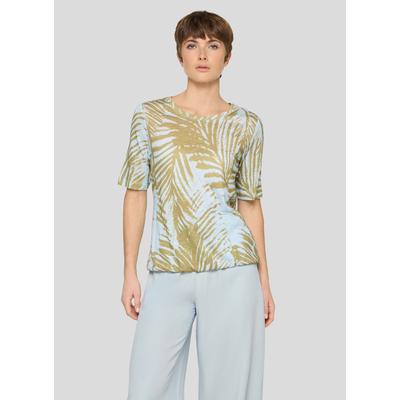 Kurzarmshirt RABE, Damen, Gr. 52, grün (himmelblau), Jersey, Obermaterial: 50% Baumwolle, 50% Viskose, geblümt, gemustert, tailliert hüftbedeckend, Rundhals, Shirts, mit floralem Muster