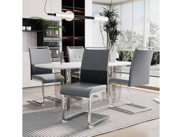 Chaises de salle à manger - KOMHTOM - 42x48x95 cm - Dossier haut - PU & lin - Rembourrées (lot de 4)