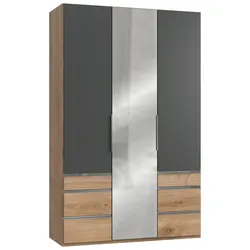 Drehtürenschrank mit Laden B: 150 cm Graphitf./Eiche Dekor