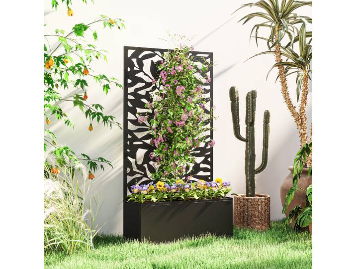 Outsunny Jardinière Treillis Métal Noir 61x23x113cm