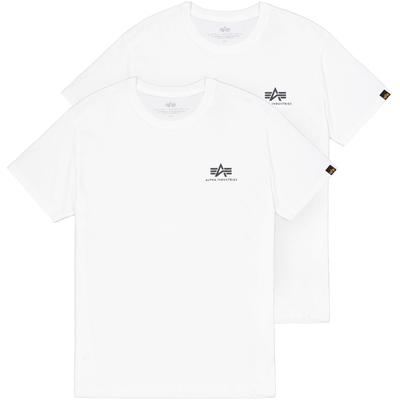 Rundhalsshirt ALPHA INDUSTRIES "Basic T Small Logo 2 Pack", Herren, Gr. 3XL, weiß, Single Jersey, Obermaterial: 100% Baumwolle, bedruckt, regular fit normal, Rundhals, Shirts Rundhalsshirt