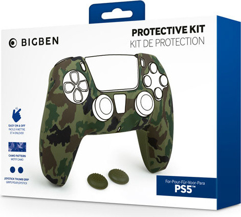 Nacon Bigben controllerhoes voor PlayStation 5, siliconen, camouflagegroen, inclusief 2 duimgrepen, model BB006445