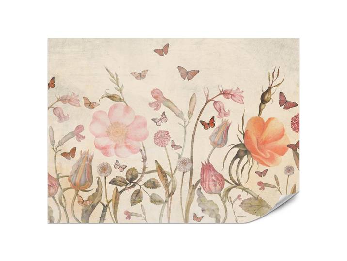 FOTOTAPETE für Kinderzimmer Wiesenblumen Aquarell Schmetterlinge Boho 200x140