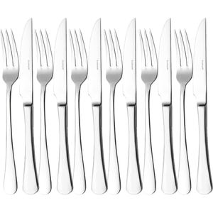 Esmeyer Steakbesteck Sylvia 156-256, Edelstahl 18/10, für 6 Personen, Wellenschliff, silber poliert, 12-teilig