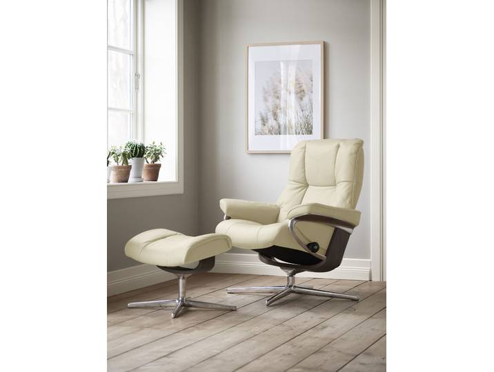 Fußhocker, Beige, 55x39x41 cm, Leder PALOMA, Cross Base, Klassisch & Modern, Stressless