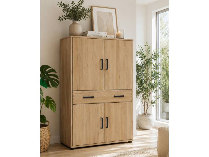 Highboard Mido 60610 in Wildeiche massiv bianco mit Türen und Schubkästen – Montierte Lieferung – 3%-Vorkasse-Rabatt