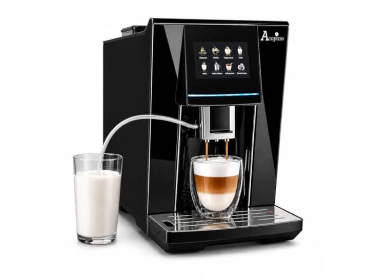 Acopino Vittoria One Touch Black Kaffeevollautomat & Espressomaschine mit Milchsystem – Cappuccino & Espresso auf Knopfdruck, farbiges Touchdisplay
