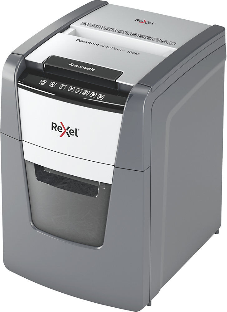 Aktenvernichter Optimum AutoFeed+ 100M, Auffangvolumen 34 l, Mikroschnitt, 6 Blatt Rexel