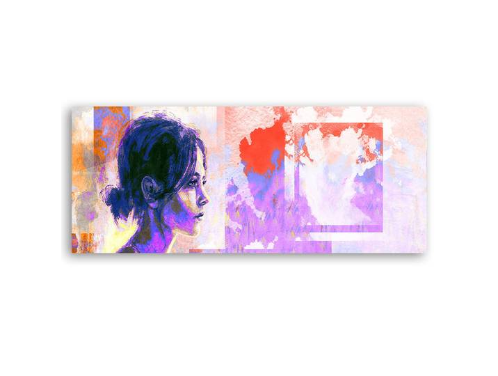 Feeby Wandbild gesicht einer frau abstrakt, Pink, Person/Charakter, Rechteckig, 90x30 cm, Bilder & Rahmen, Bilder, Leinwandbilder