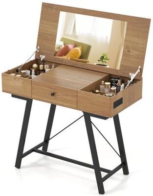 Costway Vanity Desk with Flip Top Mirror Makeup Dressing Table-Rustic Brown