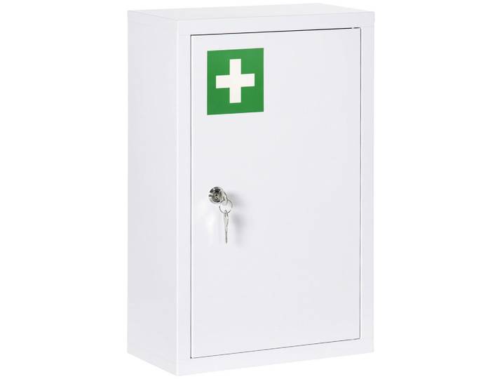Kleankin Medizinschrank, Apothekerschrank mit 3 Fächern, 2 Schlüsseln Abschließbar, Stahl, Weiß, Metall, 14x46x30 cm, Badezimmer, Badmöbel, Medizinschränke