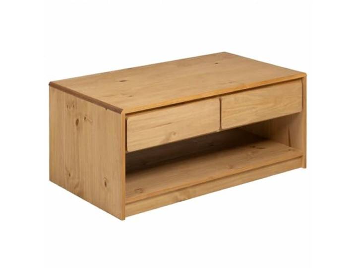 Roanoer Couchtisch Kiefer Massivholz 99x55x45 cm Eichefarben Stilvoller Beistelltisch fürs Wohnzimmer mit 2 Schubladen und offener Ablage für ordentliche Aufbewahrung.