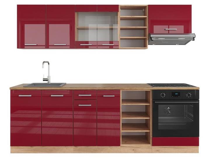 Cuisine Vicco R-Line Rouge brillant/Chêne doré 240cm sans PT\, Model 37684