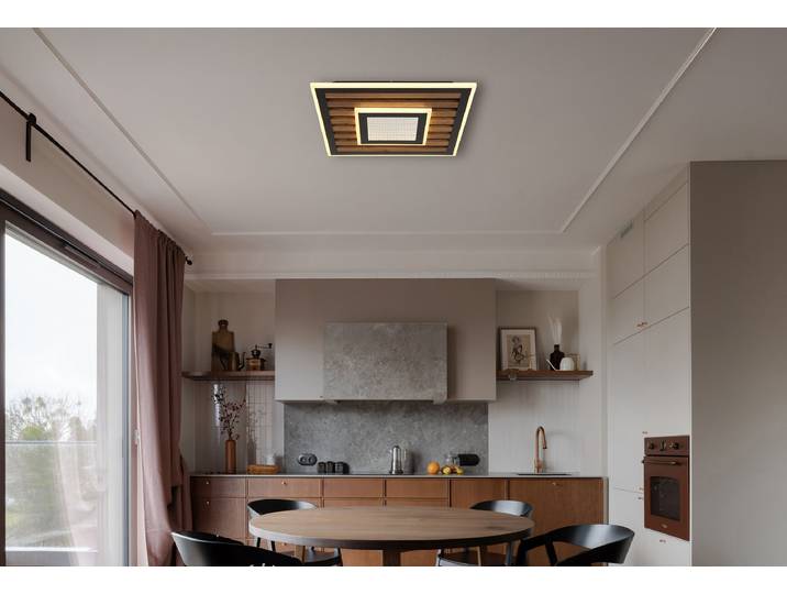 LED-Deckenleuchte Woody Typ A 40 x 6 x 40cm Schwarz/Braun Kunststoffart: Acrylglas Material: Holzwerkstoff, Metall, Kunststoff Metallart: Eisen