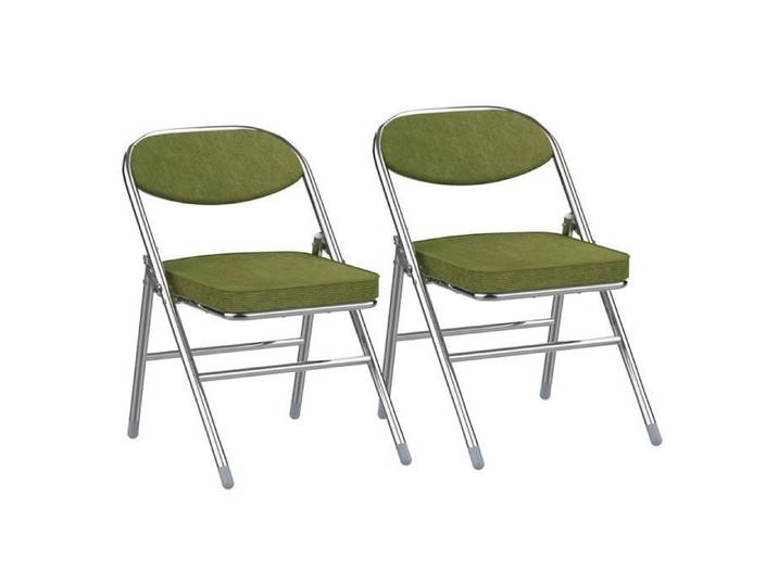 Lot de 2 Chaise Pliante Chaise Pliable Confortableen en Velours Côtelé Métal 40x40x80 cm Vert