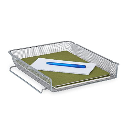 Relaxdays Brievenbak van metaal, stapelbaar, zilver, H x B x D: 6,5 x 28,5 x 34 cm