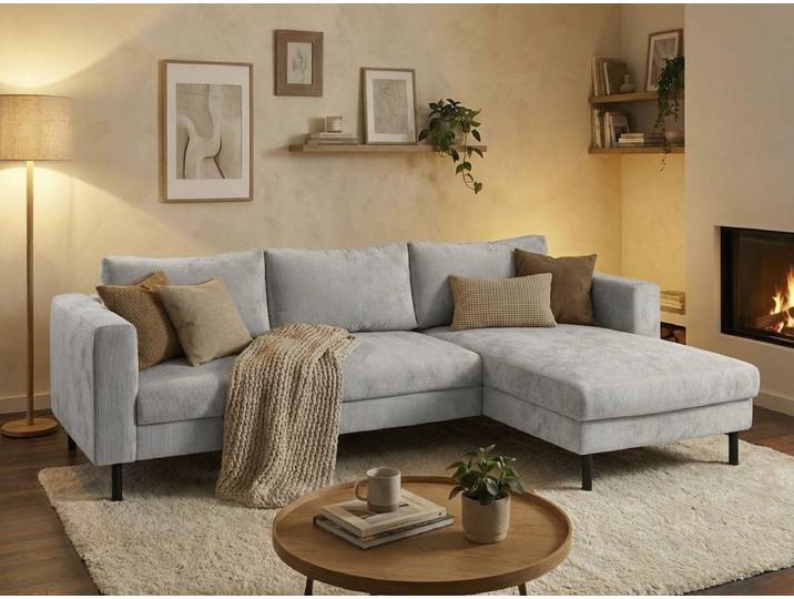 TRENDMANUFAKTUR Amazing II, wahlw. mit Schlaffunktion & Bettkasten, Fuss schwarz Recamiere beidseitig montierbar, L-Form,in Cord o. Struktur, B: 232 cm