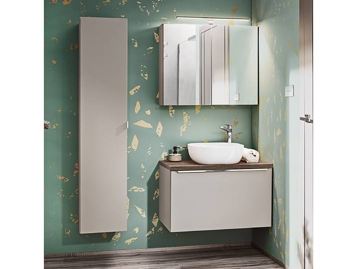 Ensemble meuble simple vasque 80cm colonne et armoire murale Éros Taupe