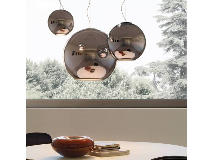 Fontana Arte Designer Hängeleuchte GLOBO, chrom / silber, für Wohn- / Esszimmer, Glas, Design, Kugellampe