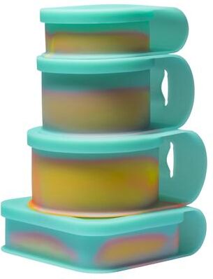 Silipint Silicone Go Go Bowls: Set Of 4: Aurora - Sizes: 10, 20, 30 oz & Sandwich Size - Unbreakable, Attached Lids - Multi