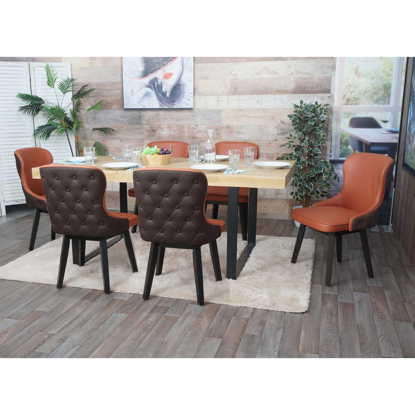 6er-Set Esszimmerstuhl MCW-M60, Polsterstuhl Küchenstuhl Lehnstuhl Stuhl, Stoff/Textil Massiv-Holz ~ terrakotta-braun