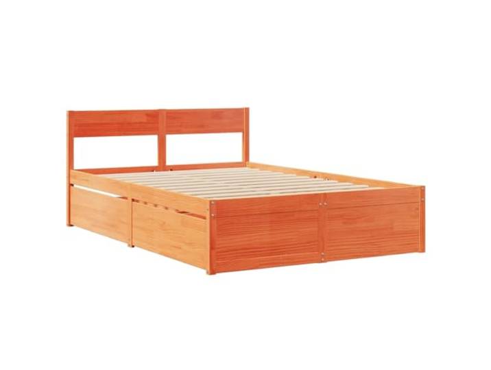 KTHLBRH Bett mit Schubladen, Wachsbraun, 135 x 190 cm, Kiefernholz 4 Schubladen inklusive, Kopfteil, Latten aus Sperrholz, robuste Struktur