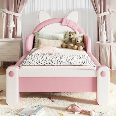 GREATPLANINC Princess Bed Upholstered Platform Bed with Bow Accent Headboard Cute Cat Shaped