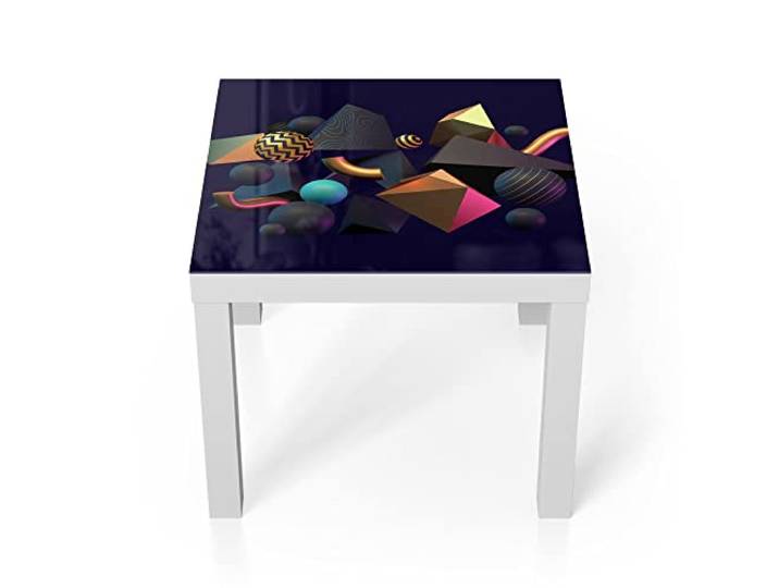 DEQORI Glastisch weiß klein 55x55 cm Motiv Sammlung abstraker Formen ausgefallener Beistelltisch aus Glas Hochglanz Couchtisch fürs Wohnzimmer moderner Couch Tisch mit Design