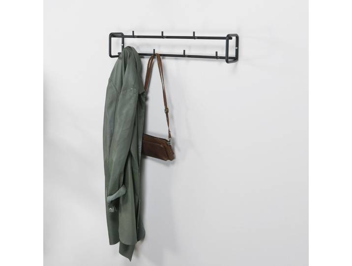 Garderobenleiste SPINDER DESIGN CLINT 1 , schwarz, B:60cm H:13cm T:13cm, Stahl, Garderobenhalter, Garderobenleiste, Schlanke, minimalistische Wandgarderobe va Stahl mit 8 Haken
