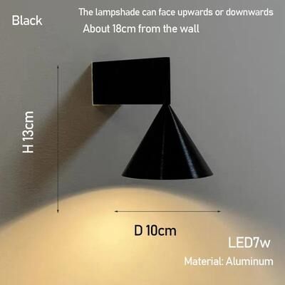 Uplift Picks Italian Minimalist Conical Aluminum LED Wall Lamp black 4 7 W warm White (2700 3500k)