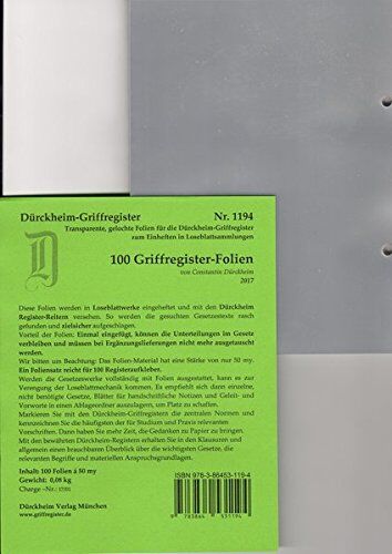 Constantin von Dürckheim - 100 transparente Folien zum Einheften und Unterteilen der Gesetzessammlungen mit Dürckheim Griffregister: Diese Folien sind speziell für die roten ... Sartorius, Steuergesetze eingefügt. - Preis vom 11.10.2026 15:43:13 h