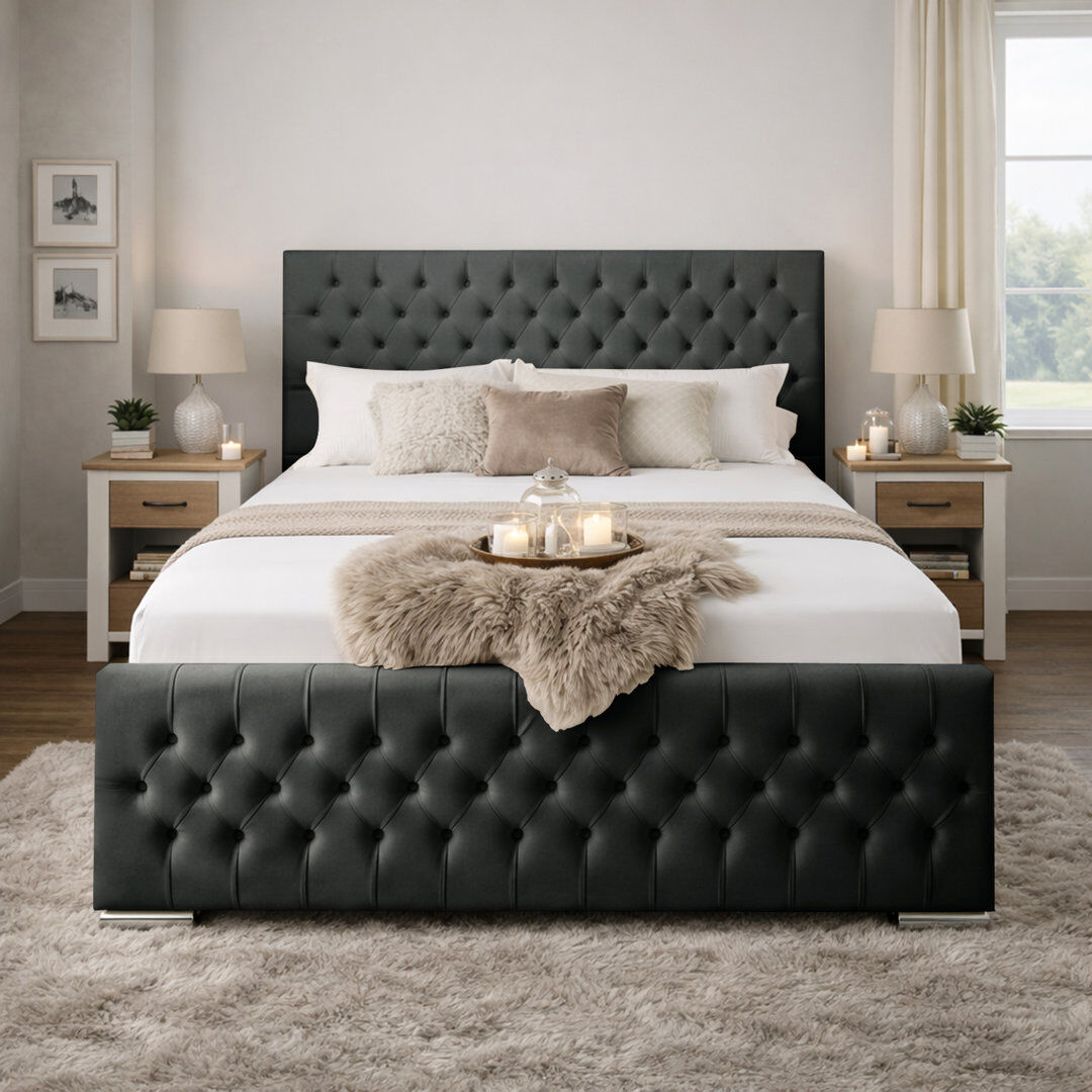 Canora Grey Kensington Upholstered Bed Frame Asphalt Super King (6')